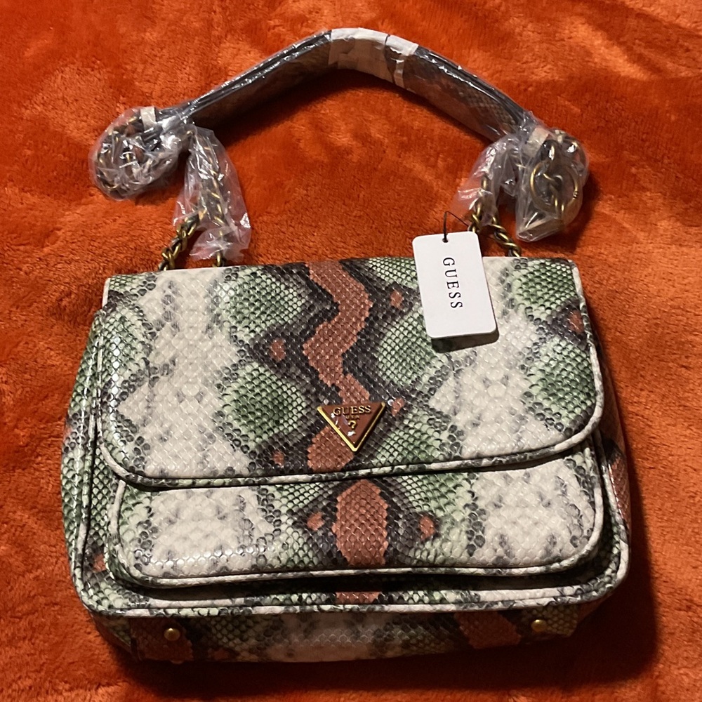 Guess Green and Brown Snake Print New with tags Shoulder Bag
